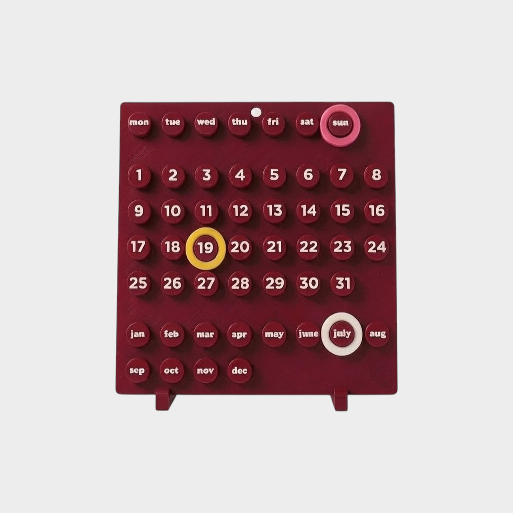 ZEMU DOTE bordo renkli, değiştirilebilir parçalara sahip minimalist ve dekoratif sonsuz masa takvimi