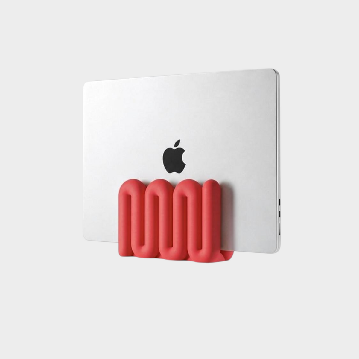 ZEMU LOOP kırmızı kıvrımlı tasarıma sahip modern dikey laptop standı