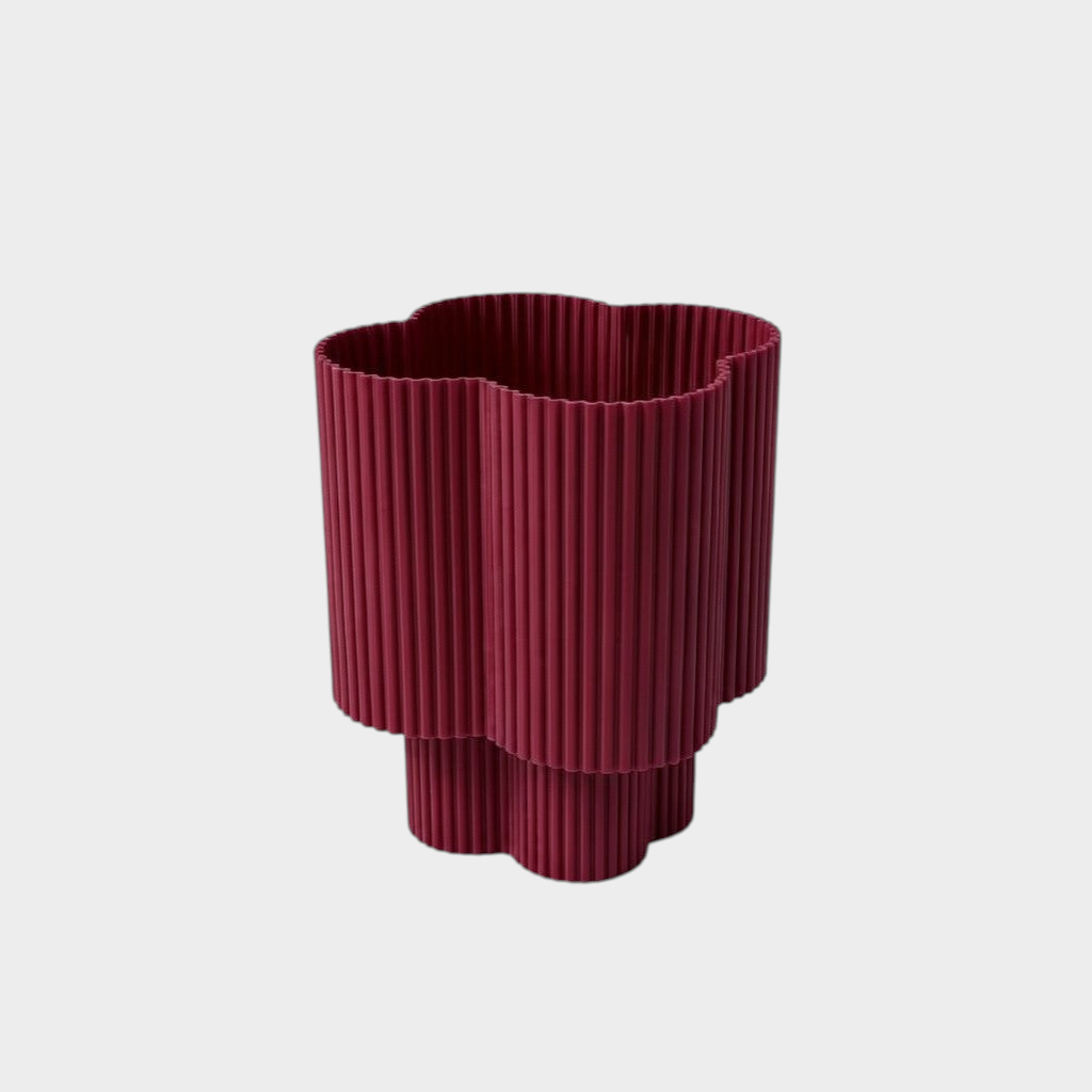 ZEMU Mellow bordo renkli, bulut formunda, dikey çizgili modern dekoratif vazo veya kalemlik